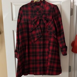 Chicwish Red and Black Plaid Cape with Bow
